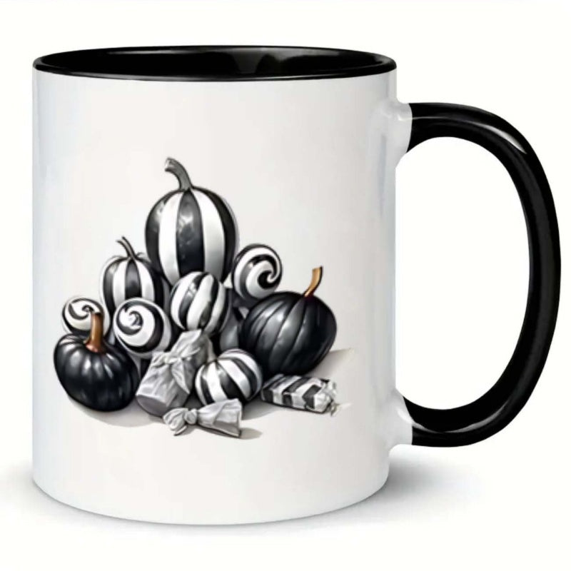 Tailorly Black Accent 11 oz Mug - humorous pumpkins and stripes