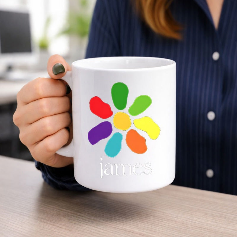 Tailorly White Ceramic 11 oz Mug - James Colorful Vibrant Artistic Petals Arranged In A Circular Pattern Flower