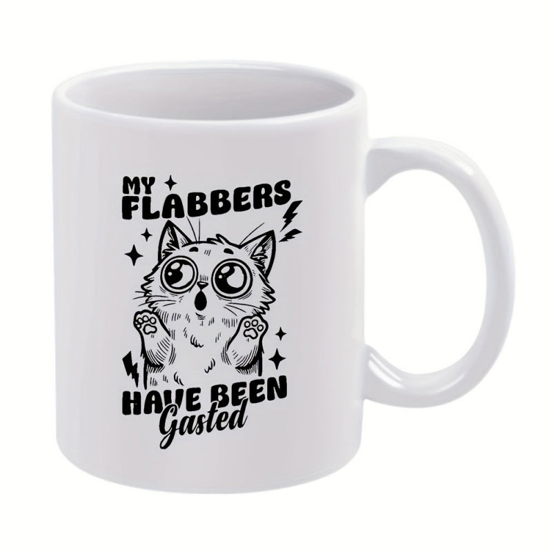 Tailorly White Ceramic 11 oz Mug - My Flabbers Have Been Gasted Surprised Cartoon Feline With Sparkling Elements And Small Lightning Bolts Cat