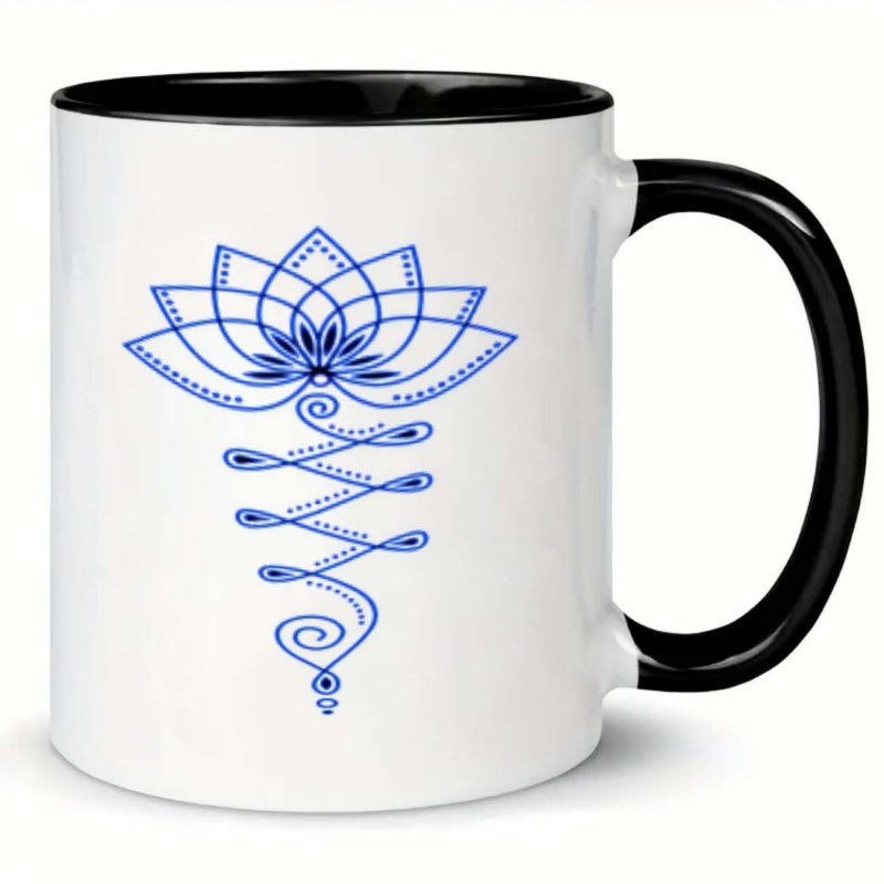 Tailorly Black Accent 11 oz Mug - lotus swirls dots