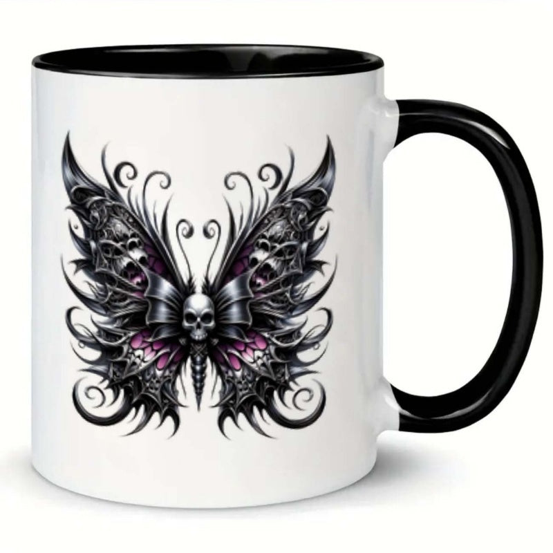 Tailorly Black Accent 11 oz Mug - gothic skull with golden accent