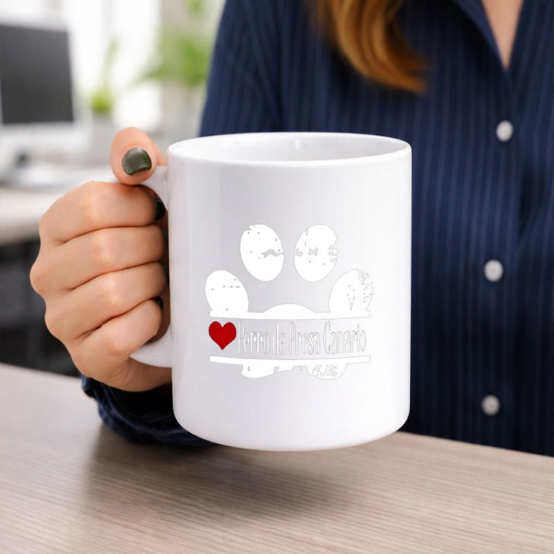 Tailorly White Ceramic 11 oz Mug - Minimalist Paw Print With Small Red Heart On