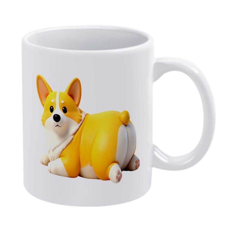 Tailorly White Ceramic 11 oz Mug - Adorable Fluffy Pembroke Welsh Resting With Playful Cute Puffy Bottom Corgi