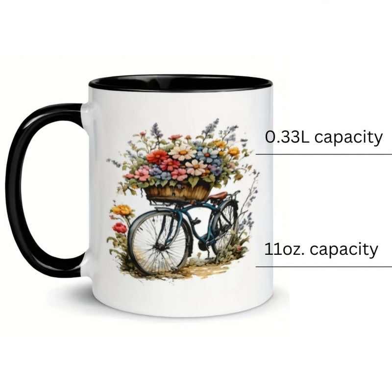 Tailorly Black Accent 11 oz Mug - bicycle basket flowers