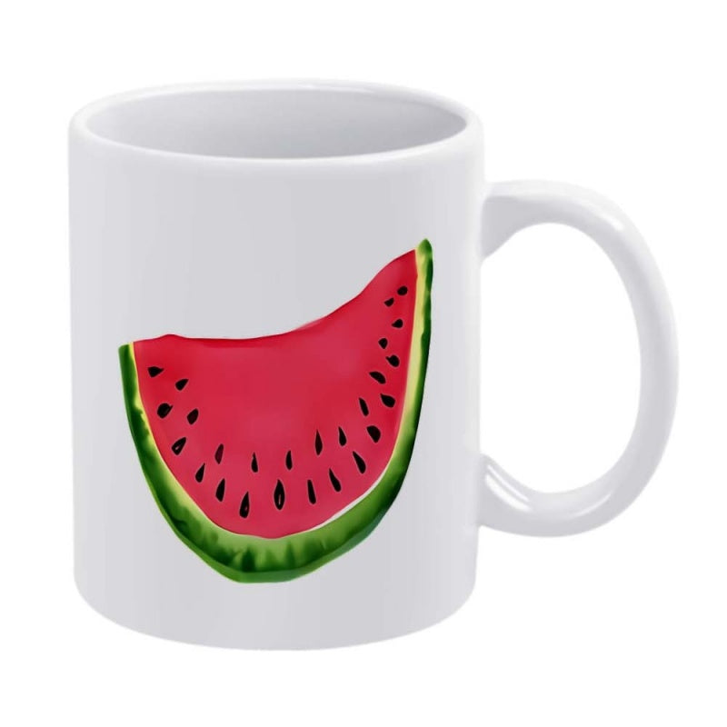 Tailorly White Ceramic 11 oz Mug - Vibrant Red Summer Fruit Slice With Black Seeds And Green Rind Watermelon