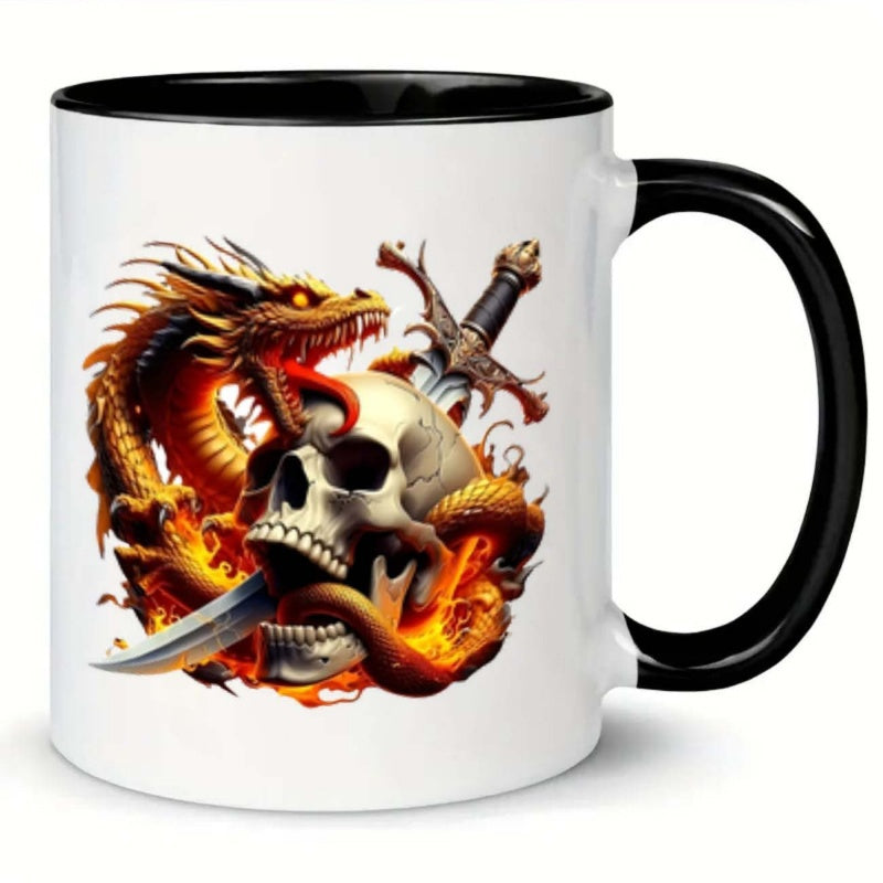 Tailorly Black Accent 11 oz Mug - dragon skull sword cartoon