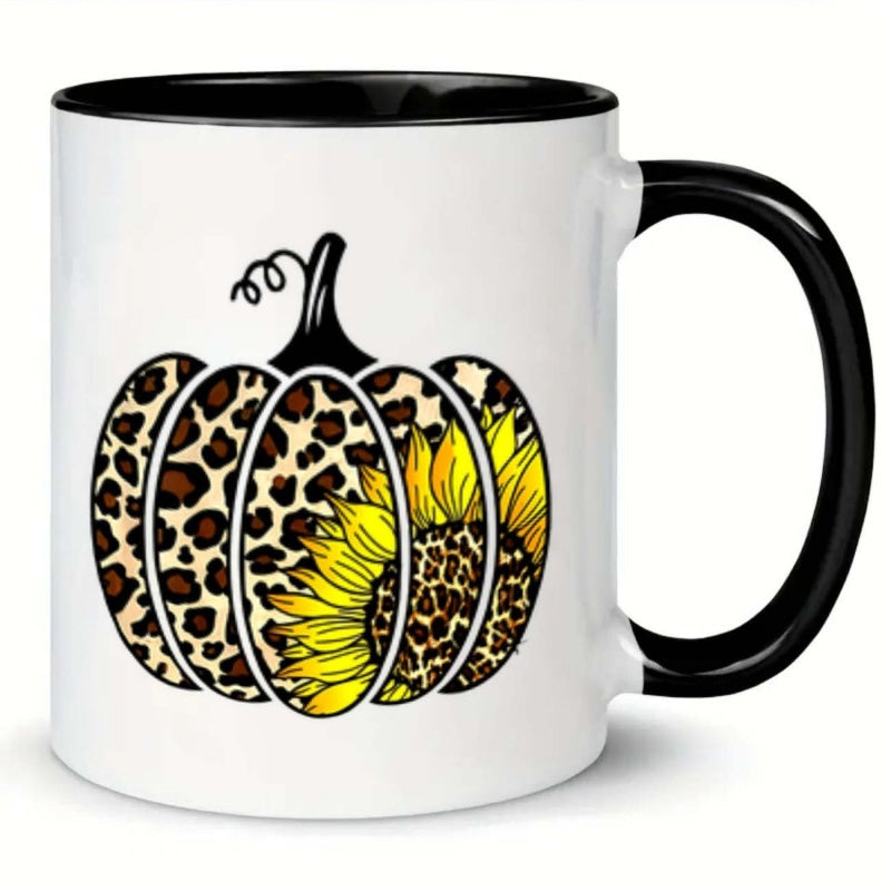Tailorly Black Accent 11 oz Mug - leopard sunflower pumpkin