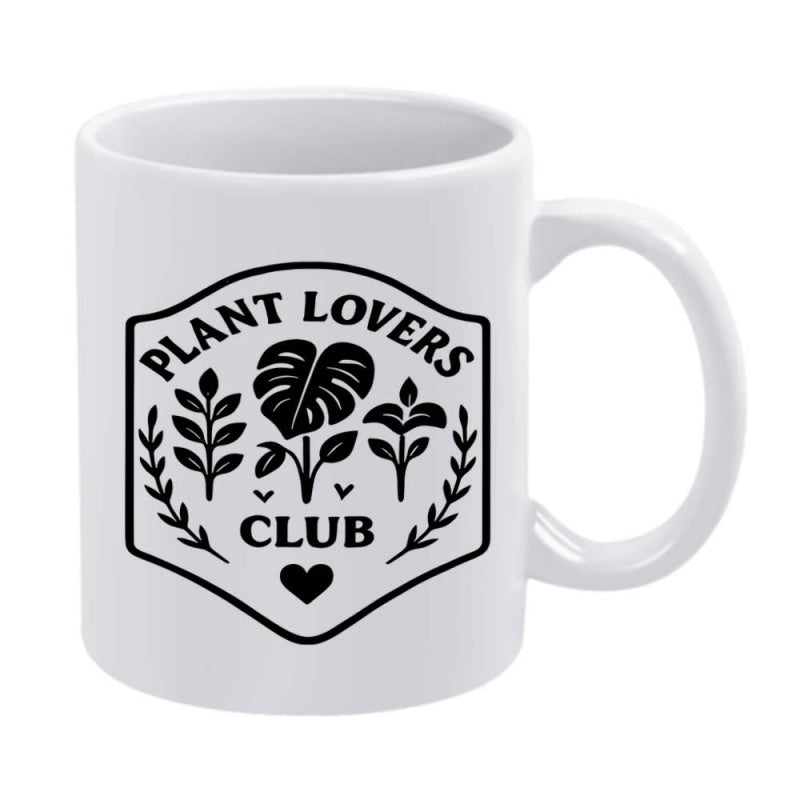 Tailorly White Ceramic 11 oz Mug - Plant Lovers Club Minimalist Botanical Design With Various Green Leaves And Organic Heart Mug