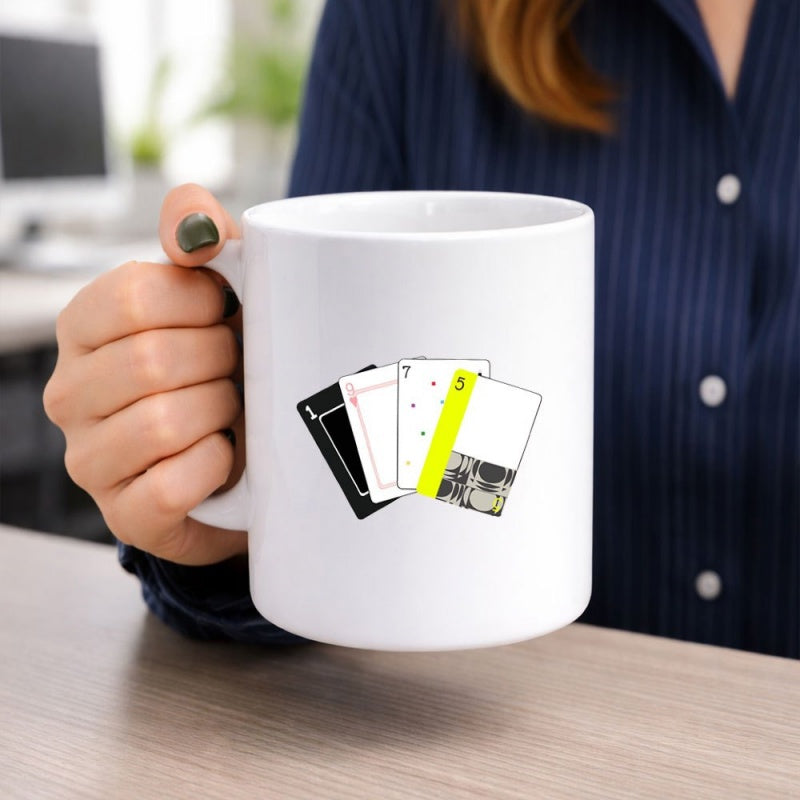 Tailorly White Ceramic 11 oz Mug - Fanned Artistic Geometric Graphic Deck Of Minimalist Design Playing Cards