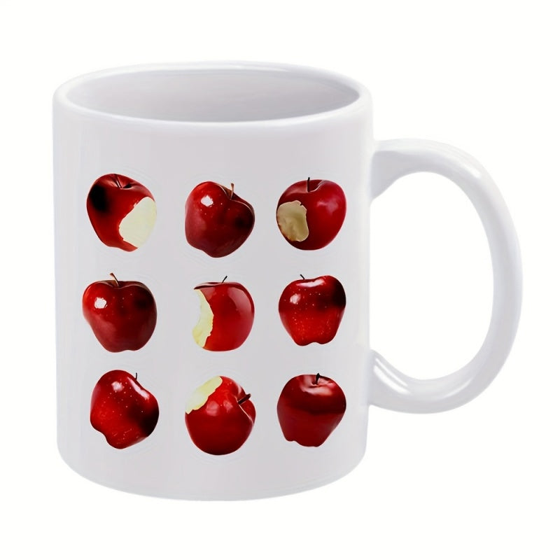 Tailorly White Ceramic 11 oz Mug - Nine Red Realistic Fruit Arranged In A Grid Pattern Bitten Apple