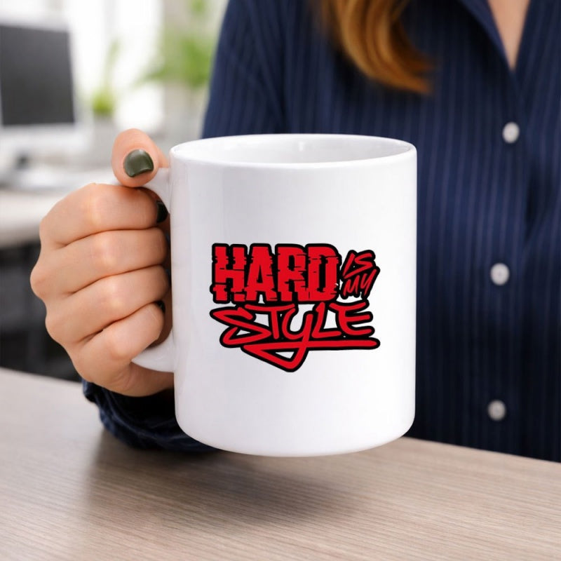 Tailorly White Ceramic 11 oz Mug - Hard Is My Style Vibrant Red Graffiti Typography Featuring Bold Black Outlines And Urban Artistic Font Mug