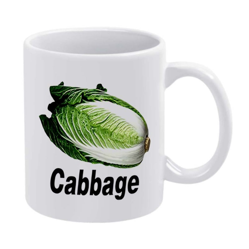 Tailorly White Ceramic 11 oz Mug - Cabbage Fresh Realistic Green Leafy Vegetable Featuring Crisp Organic Healthy Cabbage