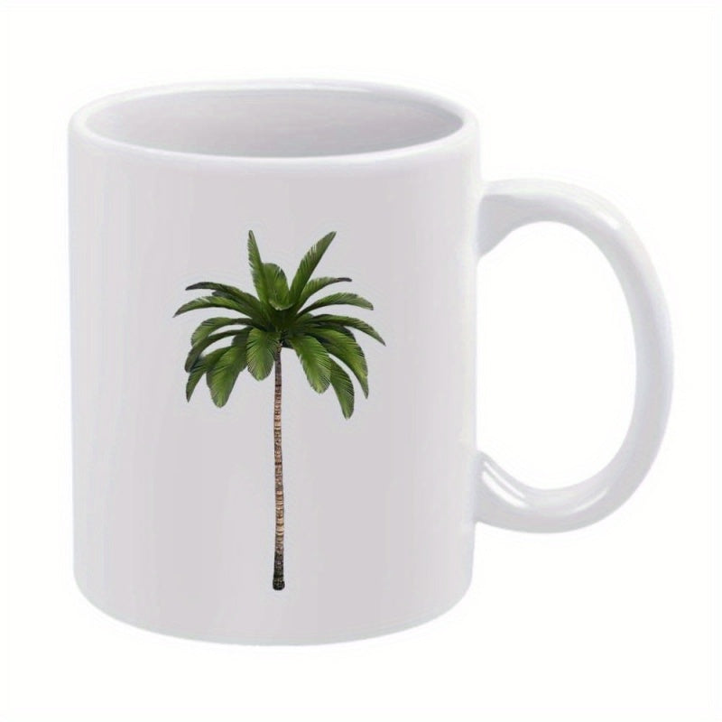Tailorly White Ceramic 11 oz Mug - Single Tall Tropical Palm Tree With Lush Green Leaves Standing Alone Palm Tree