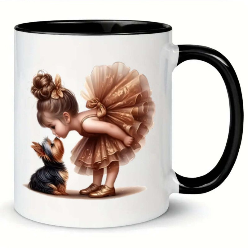Tailorly Black Accent 11 oz Mug - girl， dog， dress design