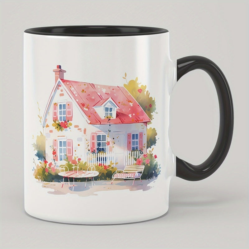 Tailorly Black Accent 11 oz Mug - flowers and bench scene