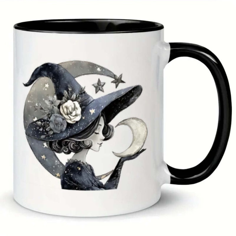 Tailorly Black Accent 11 oz Mug - witch themed， moon， stars