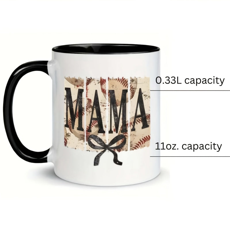 Tailorly Black Accent 11 oz Mug - mama baseball bow