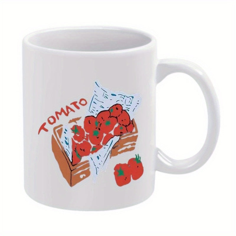 Tailorly White Ceramic 11 oz Mug - Tomato Fresh Red Fruits Resting Inside A Rustic Wooden Crate