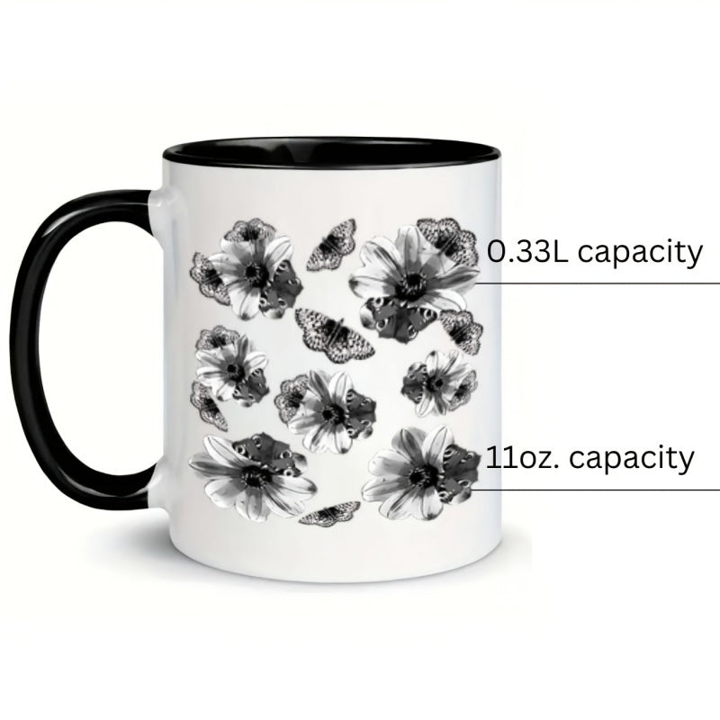 Tailorly Black Accent 11 oz Mug - flowers and butterflies