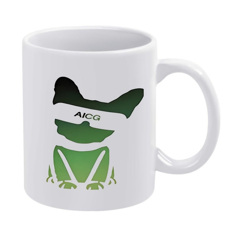 Tailorly White Ceramic 11 oz Mug - Aicg Minimalist Silhouette Of A Sitting Frenchie With Green Gradient Sunglasses Bulldog