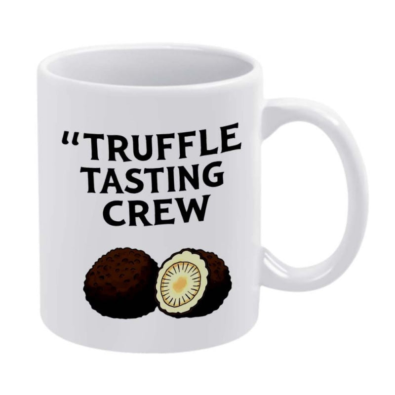 Tailorly White Ceramic 11 oz Mug - Truffle Tasting Crew Earthy Black Fungi With Detailed Slice Showing Creamy Texture Inside Truffle