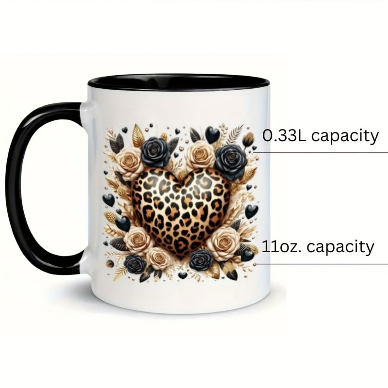 Tailorly Black Accent 11 oz Mug - leopard design heart and roses themed humorous text