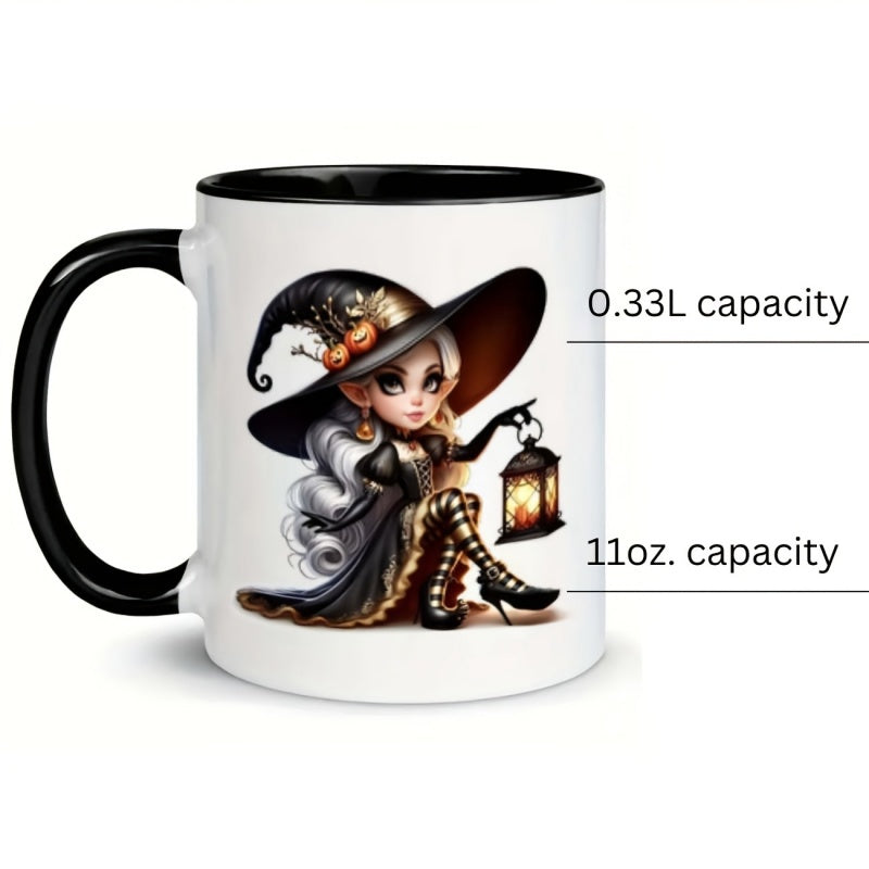 Tailorly Black Accent 11 oz Mug - witch lantern pumpkins