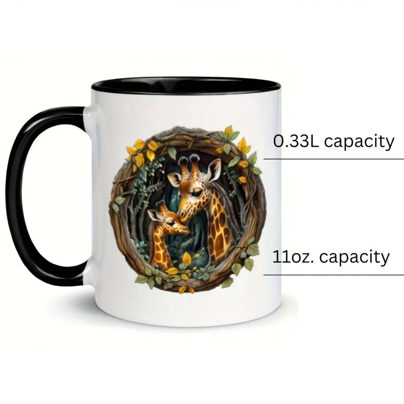Tailorly Black Accent 11 oz Mug - giraffes and foliage
