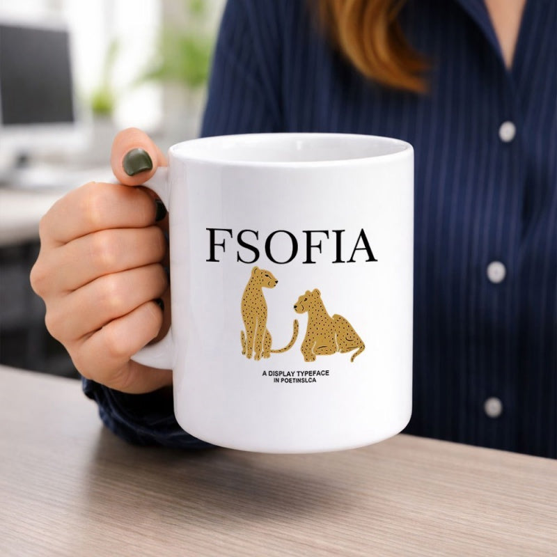 Tailorly White Ceramic 11 oz Mug - Fsofia Two Golden Wild Cats Resting Together In A Serene Artistic Style Wild Cat