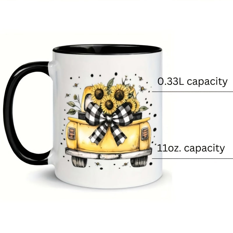 Tailorly Black Accent 11 oz Mug - sunflowers bow