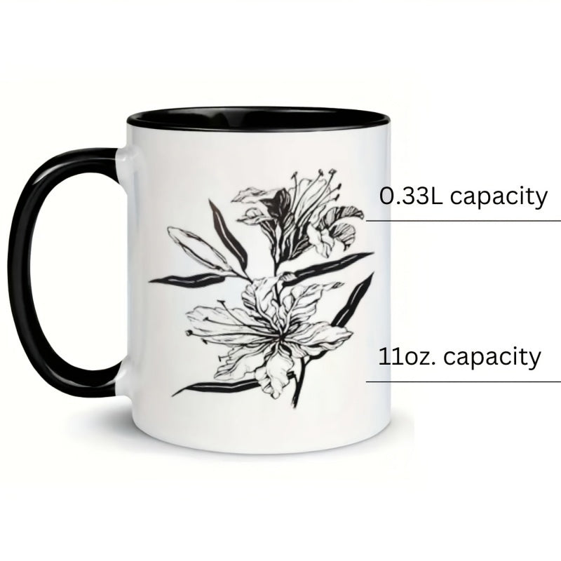 Tailorly Black Accent 11 oz Mug - flower leaves stems