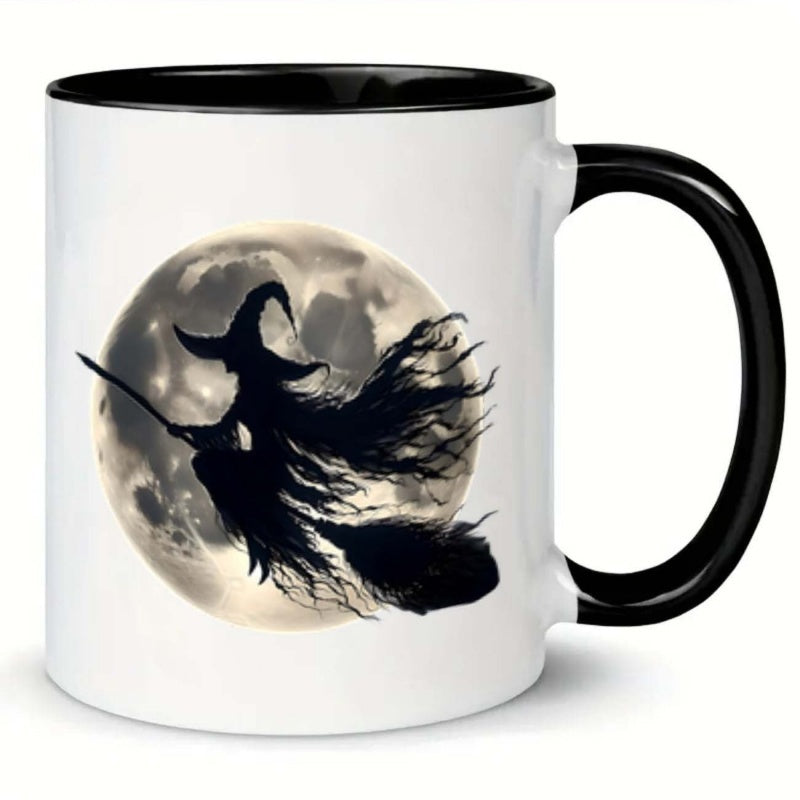 Tailorly Black Accent 11 oz Mug - witch broomstick and moon