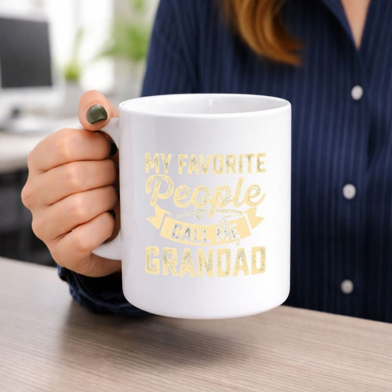 Tailorly White Ceramic 11 oz Mug - My Favorite People Call Me Grandad Minimalist White Ceramic Vessel With Elegant Golden Typography Style Artistic Mug