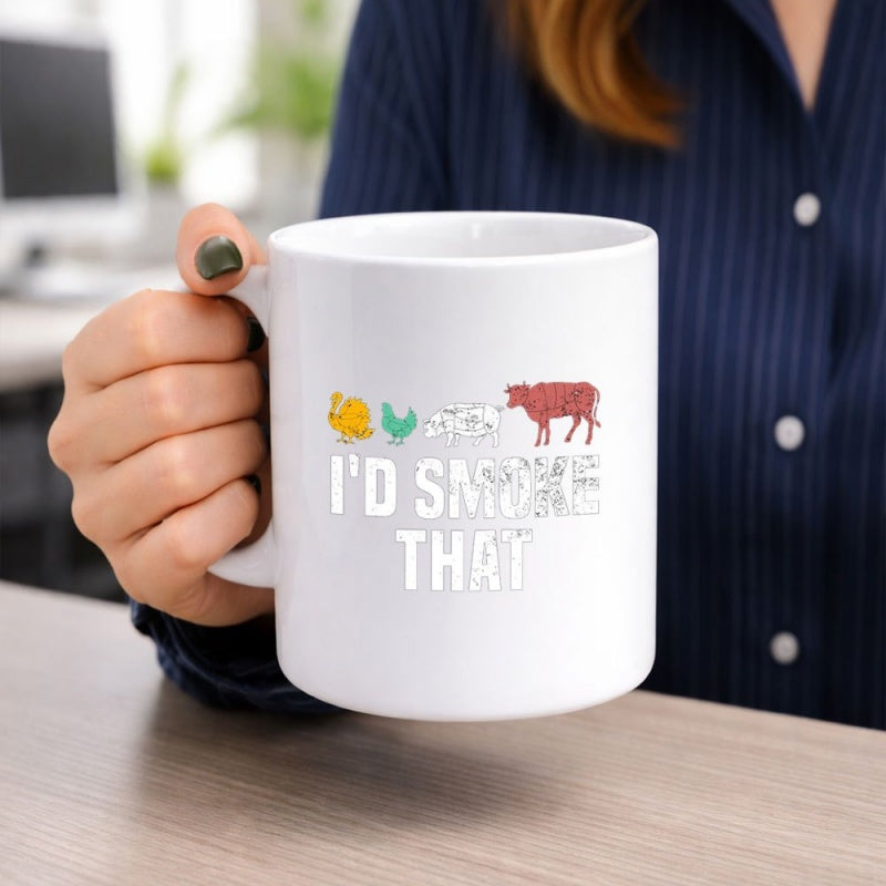 Tailorly White Ceramic 11 oz Mug - Id Smoke That Colorful Silhouette Row Of Farm Animals For Outdoor Barbecue Enthusiasts Animals