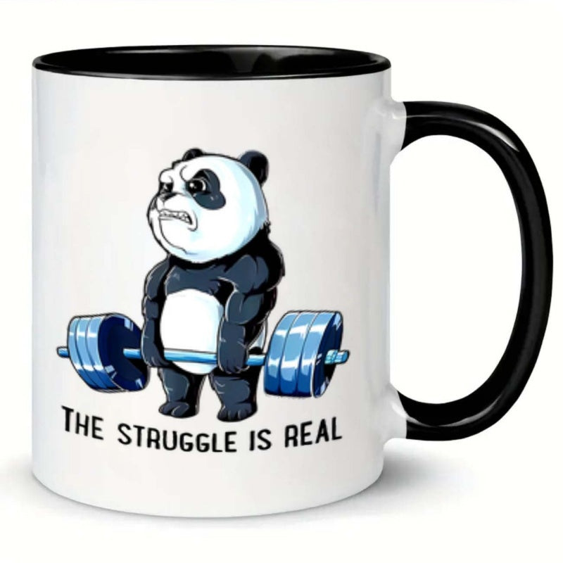 Tailorly Black Accent 11 oz Mug - panda design weightlifting barbell