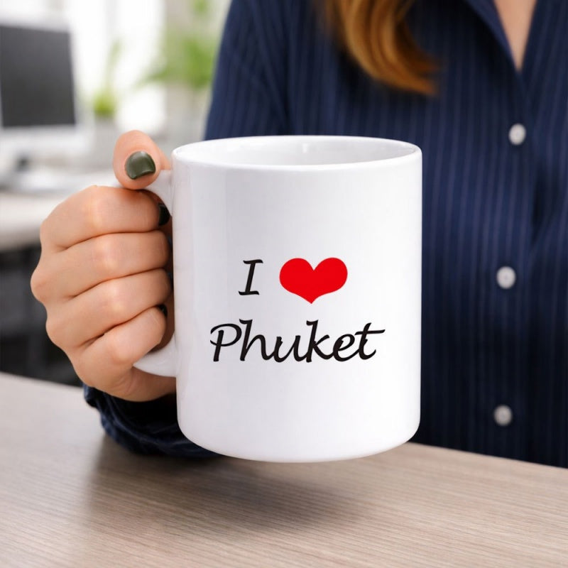 Tailorly White Ceramic 11 oz Mug - I Phuket Minimalist White Ceramic Vessel Featuring A Bold Red Heart Mug