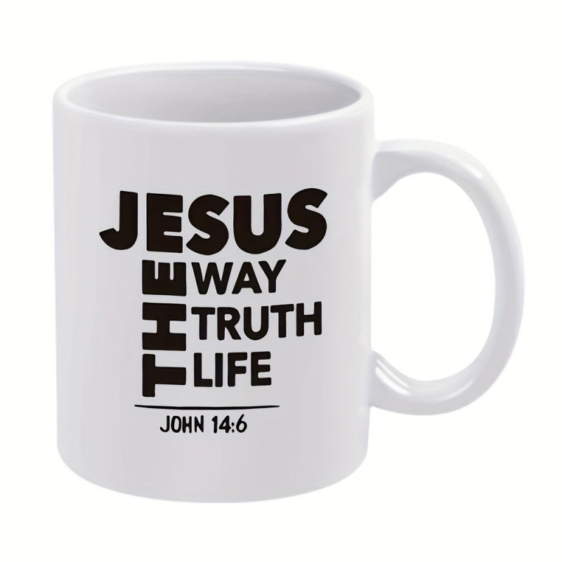 Tailorly White Ceramic 11 oz Mug - Jesus The Way Truth Life John 14 6 Minimalist White Ceramic Vessel With Bold Black Religious Scripture Printing Mug
