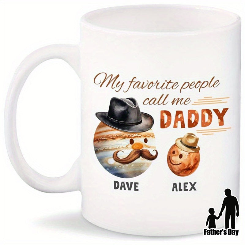 Tailorly White Ceramic 11 oz Mug - My Favorite People Call Me Daddy Dave Alex Cartoon Jupiter And Mars Wearing Hats With Friendly Expressions Planet