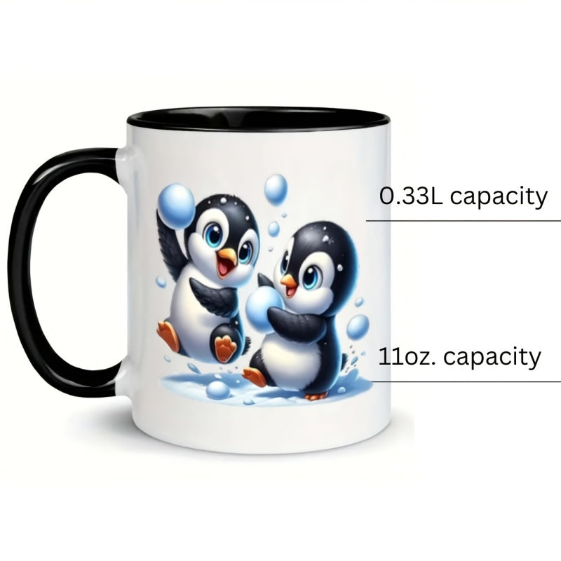 Tailorly Black Accent 11 oz Mug - penguins and a fun ceramic coffee cup