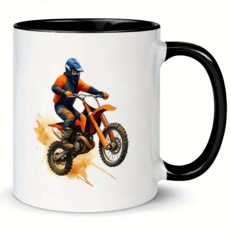 Tailorly Black Accent 11 oz Mug - 1pc motorcycle coffee mug 11oz ceramic coffee cups water cups drinkware birthday gifts holiday