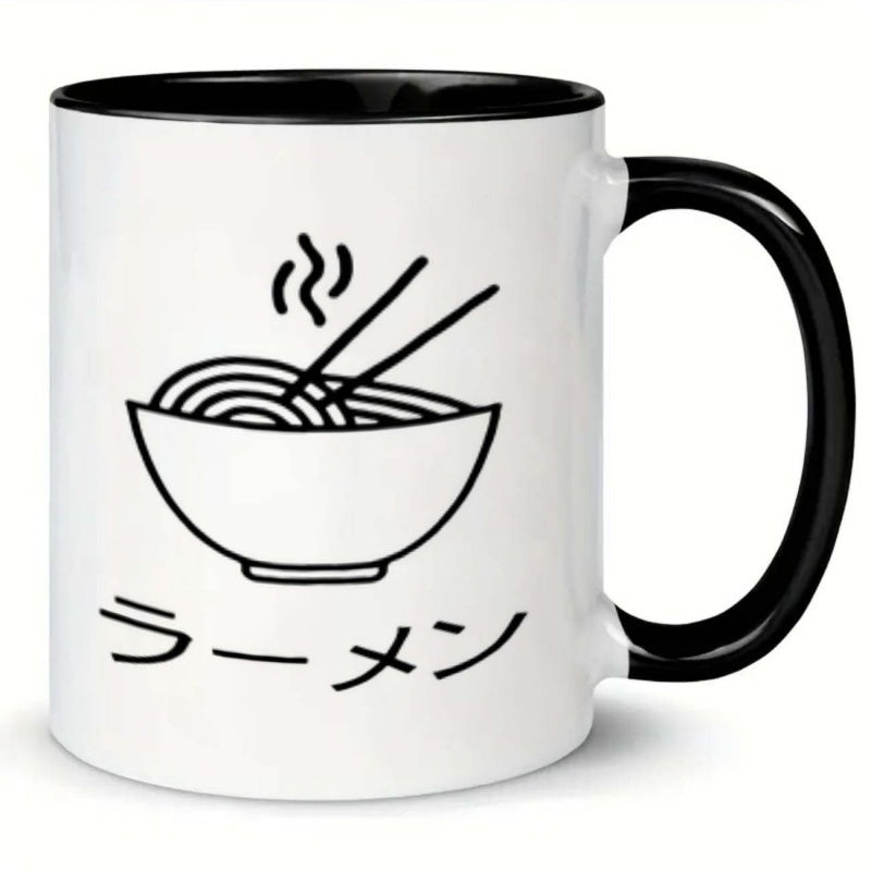 Tailorly Black Accent 11 oz Mug - ramen bowl and chopsticks illustration