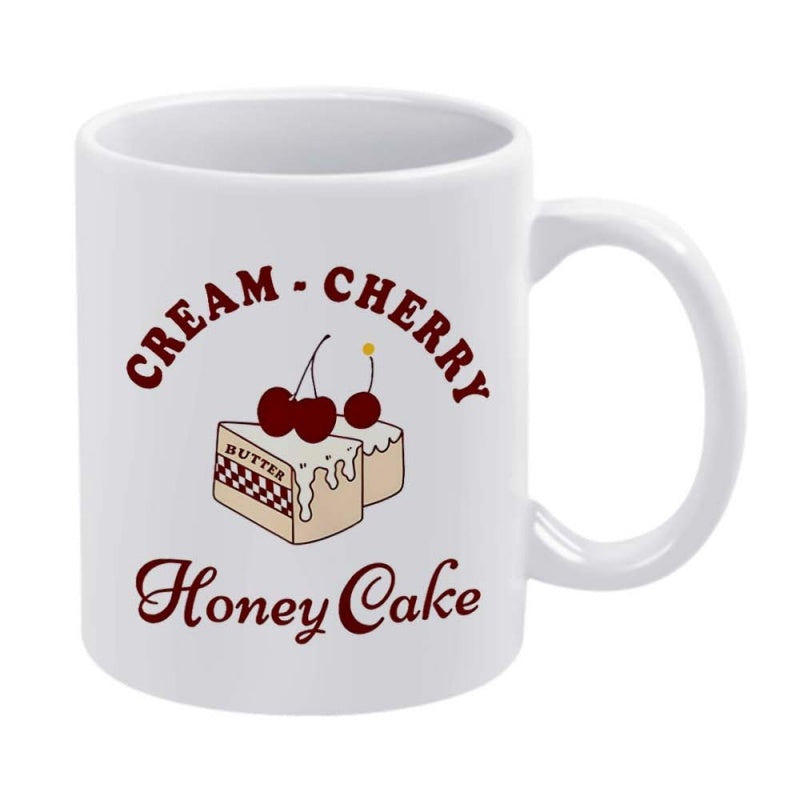 Tailorly White Ceramic 11 oz Mug - Cream Cherry Honey Cake Slices Of Sweet Pastry Topped With Fresh Red Cherries And Dripping Cream Cake