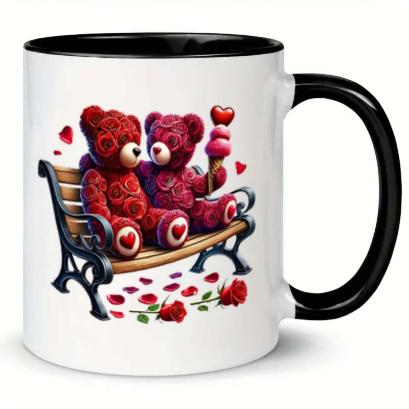 Tailorly Black Accent 11 oz Mug - roses teddy bear hearts