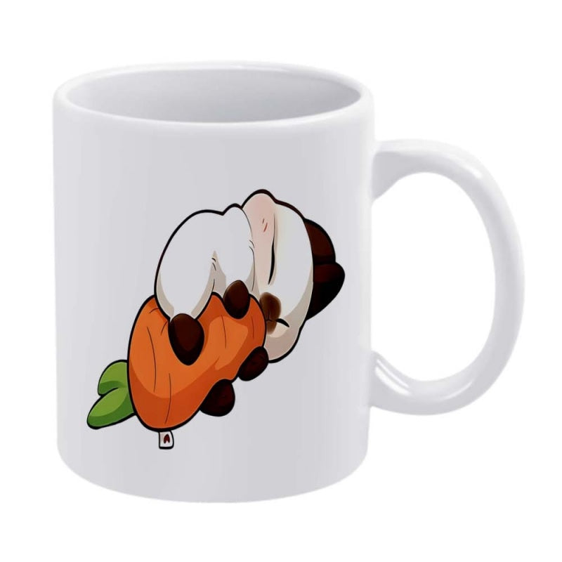 Tailorly White Ceramic 11 oz Mug - Cute Sleeping Animal Resting On Top Of A Giant Orange Carrot Sheep