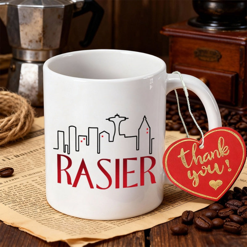 Tailorly White Ceramic 11 oz Mug - Rasier Minimalist Black Line Art Representing Rio De Janeiro City Landmarks Silhouette Skyline