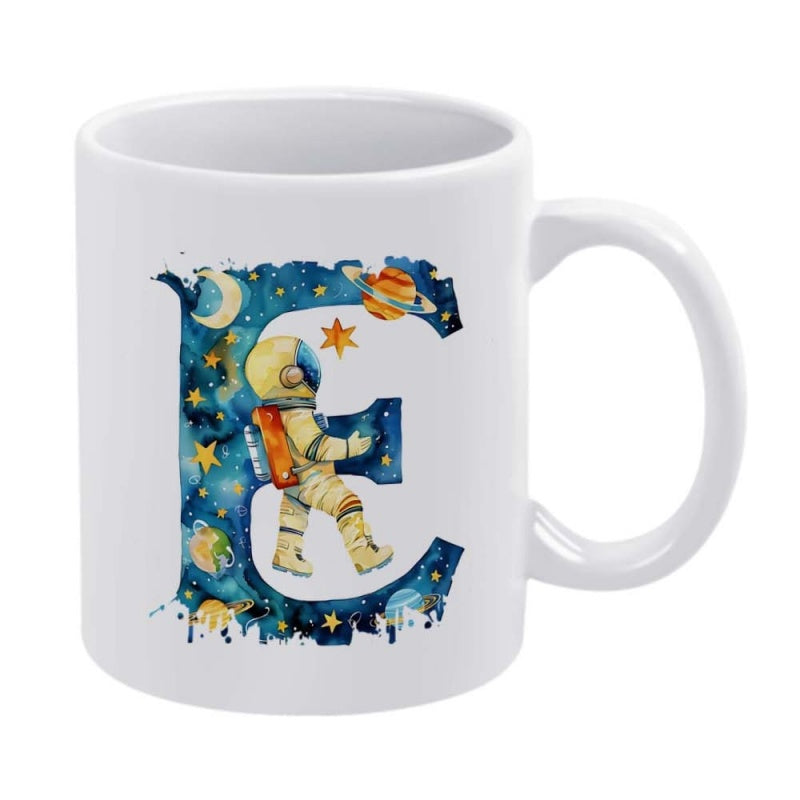 Tailorly White Ceramic 11 oz Mug - E Whimsical Watercolor Space Scene With Stars And Planets Featuring An Astronaut