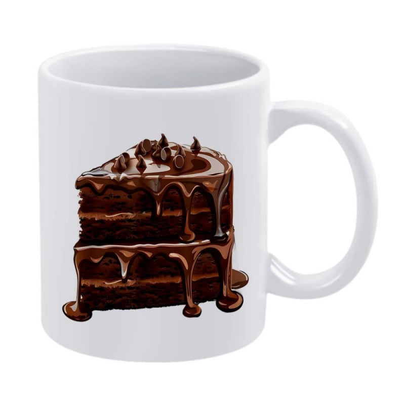 Tailorly White Ceramic 11 oz Mug - Delicious Two Layered Chocolate Slice With Rich Melting Frosting And Chips Cake