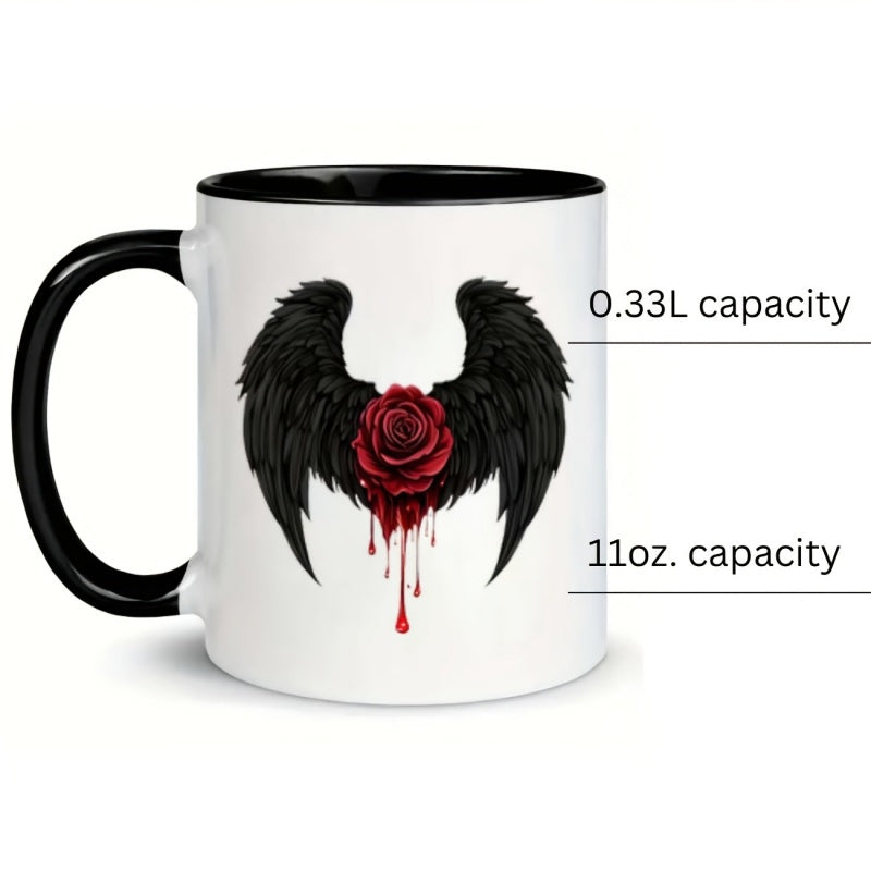 Tailorly Black Accent 11 oz Mug - winged coffee mug with a drip effect