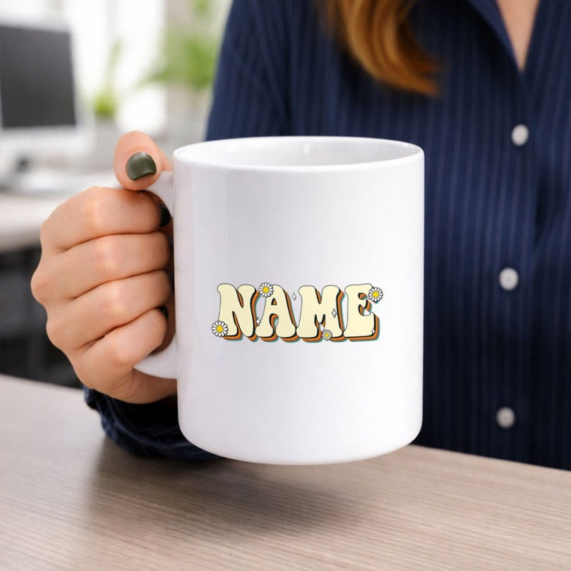 Tailorly White Ceramic 11 oz Mug - Name Vintage Retro Bubbly Groovy Styled Lettering With Polka Dot Details Ceramic Mug