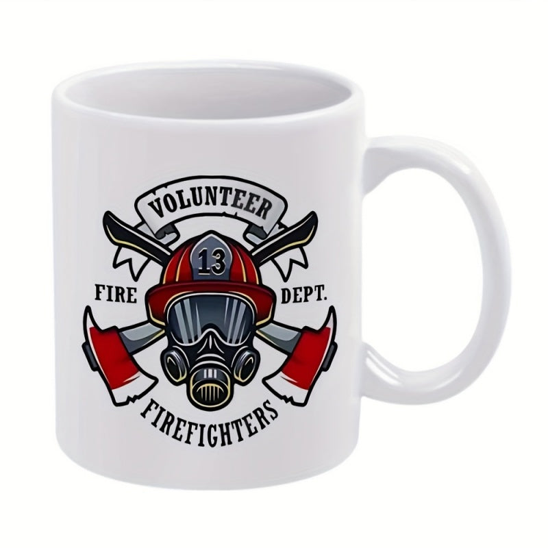 Tailorly White Ceramic 11 oz Mug - Volunteer Fire Dept Firefighters Vintage Distressed Badge With Red Helmet And Crossed Rescue Axes Brave Firefighter